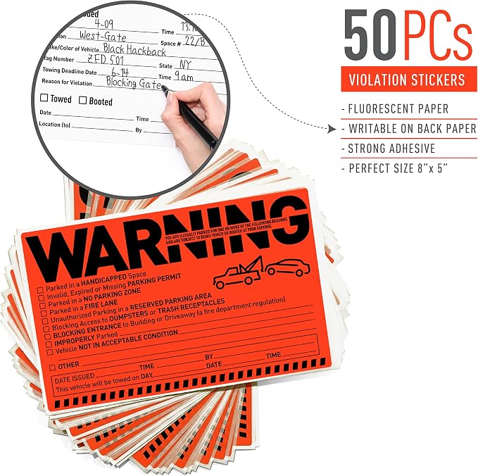 Easykart Labels 50 Parking Violation Notice Tow Stickers - Image 2