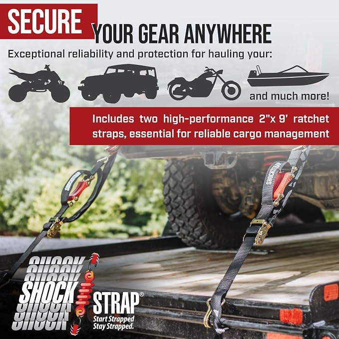 Ratchet Strap, 9’ x 2” Shock Absorbing Heavy Duty Tie downs - Image 9