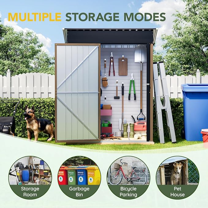 5x3FT Vertical Outdoor Steel Storage Shed, Lockable Doors, Compact Metal Tool - Image 4