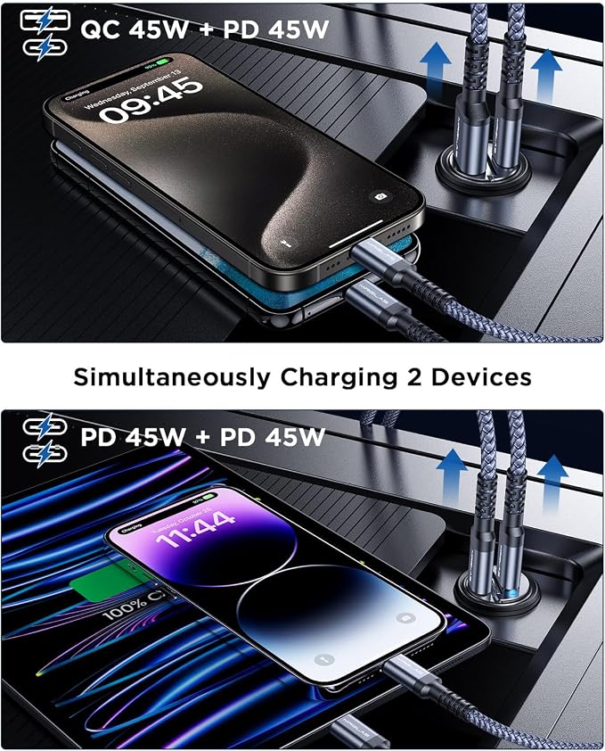 MRGLAS 90W USB C Car Charger, Cigarette Lighter Compatible - Image 6