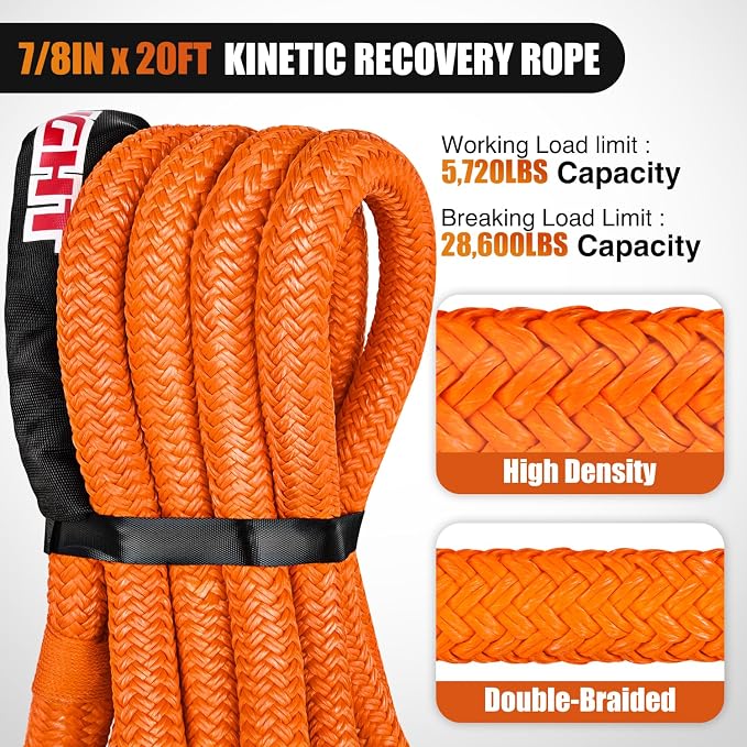 Nilight Kinetic Recovery Rope 28, 600LBS 7/8" x 20ft Snatch Strap Heavy Duty - Image 2