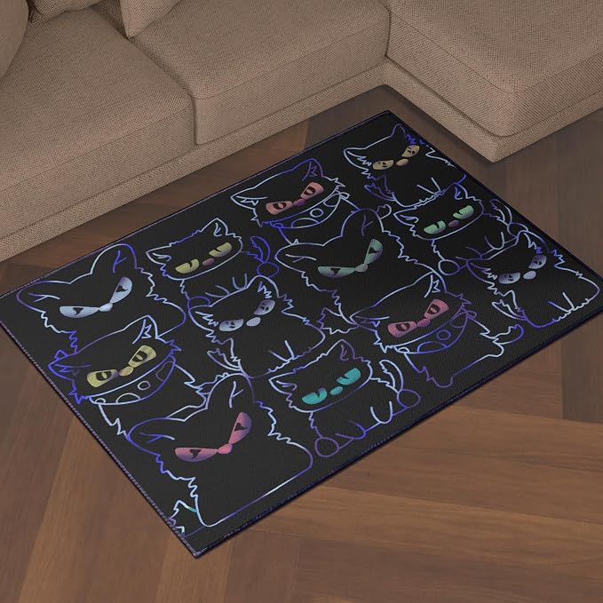 Black Play Cat Rug for Playroom for Boys Girls 59"x39" Funny Cute Cat Cartoon - Image 7