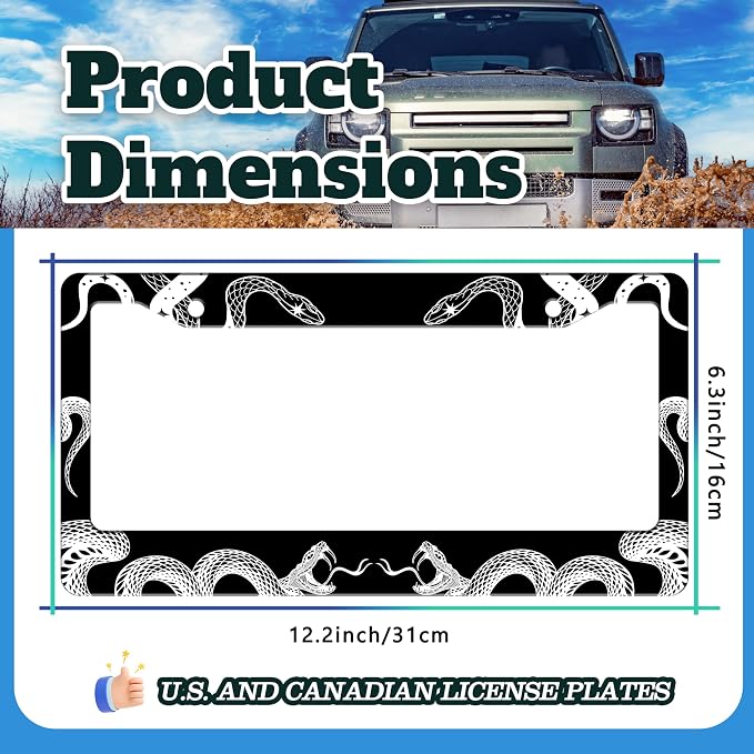 Black and White Snake Crawling License Plate Frame Gothic License Plate Holder - Image 3
