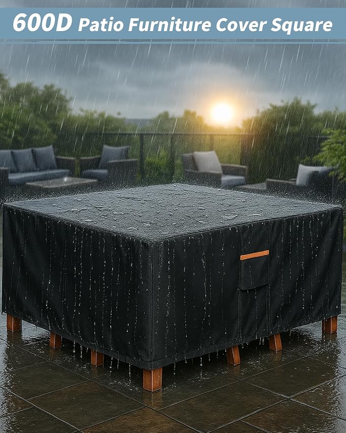 Outdoor Waterproof Furniture Cover, 86W x 86L x 28H inches Heavy Duty 600D - Image 2