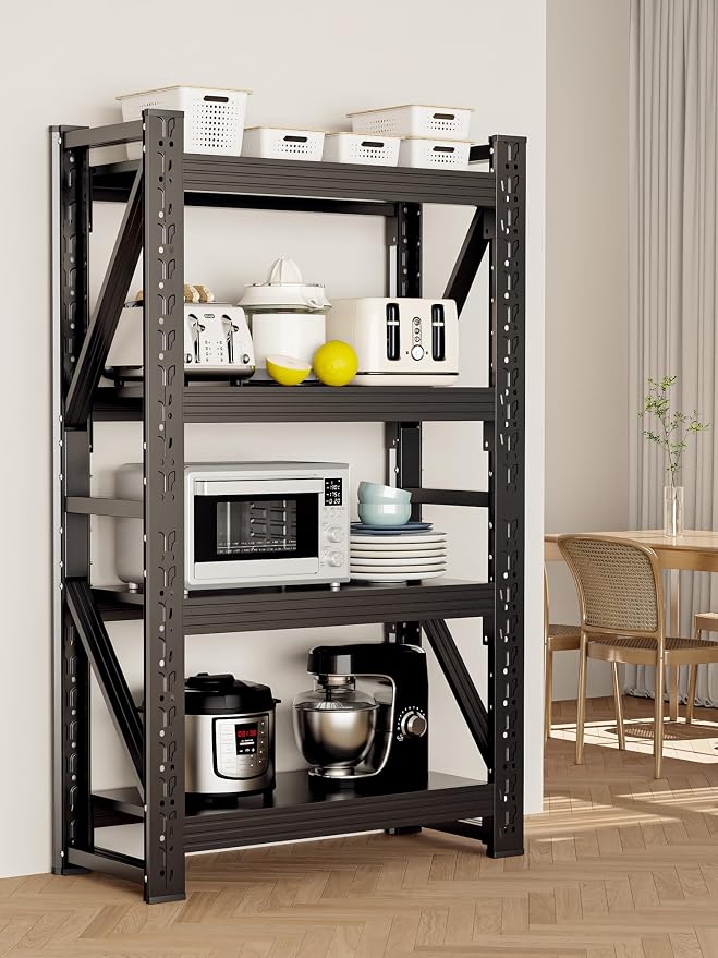 4-Tier Storage Shelves, Adjustable Industrial Metal Shelf System, 400lbs - Image 9