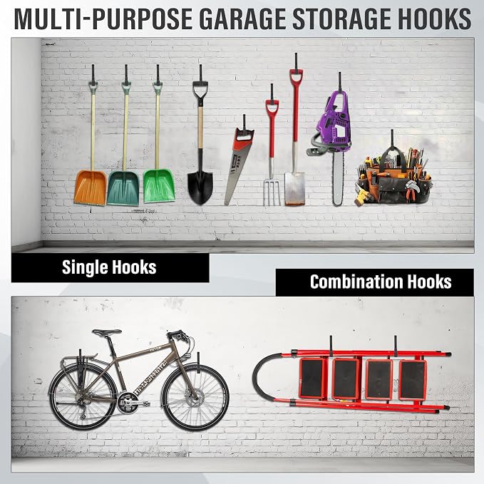 Heavy Duty Utility Hooks, Garage Storage Wall Mount Steel Hooks, Garden Tool - Image 4