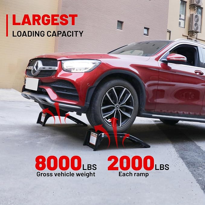 Rockland 4 Ton 8000 LBS Solid Steel Car Ramp Set, Heavy Duty Auto Truck Ramps - Image 2