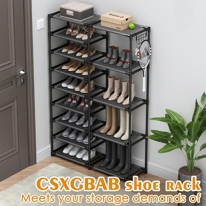 Tall Garage Shoe Rack Large Capacity, Two Rows Versatile Hooks Storage Boot - Image 5