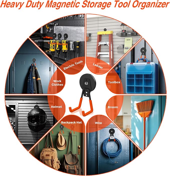 6Pcs Heavy Duty Storage Magnetic Utility Hooks Large Garage Strong Extra Magnet - Image 4