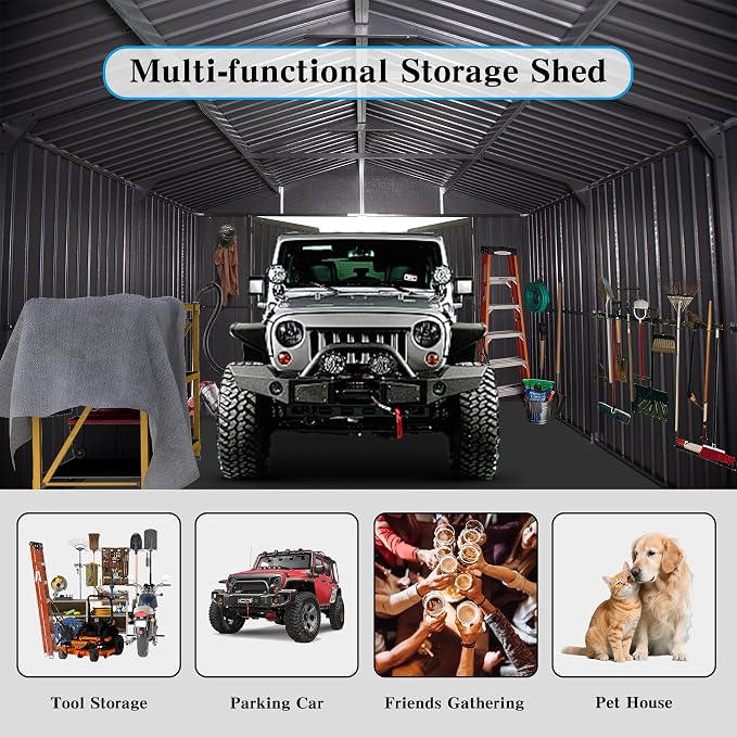 Domi 12x20FT Outdoor Garage Metal Shed, Extra Large Carport - Image 8