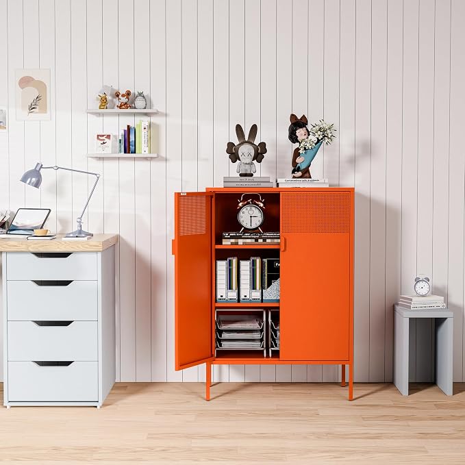2 Mesh Door Metal Cabinet with Adjustable Shelves, Metal Storage Cabinet - Image 5