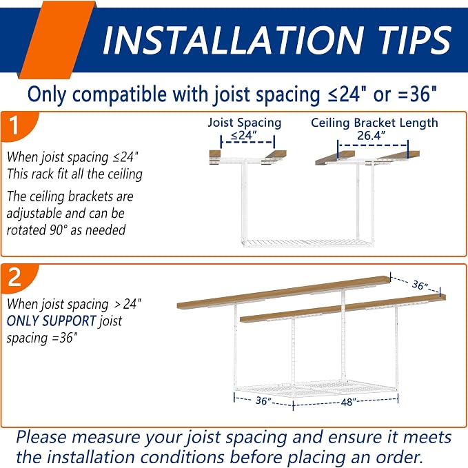 3 x 4FT Overhead Garage Storage Rack, Adjustable Ceiling Storage Racks - Image 5
