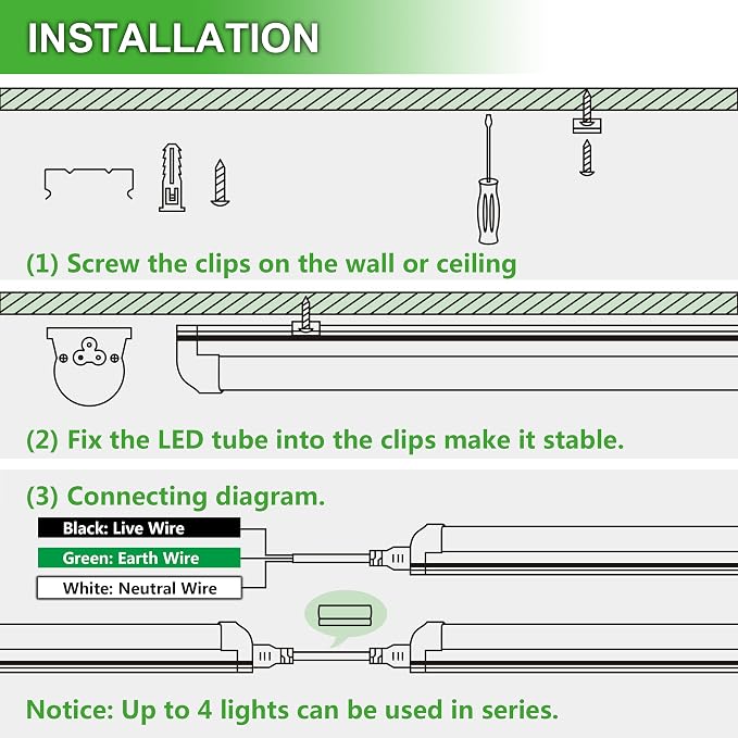 2FT LED Shop Light, 25W 3500LM 6000K/White Super Bright, T8 Integrated LED Tube - Image 6