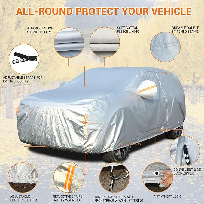 Tecoom Car Cover Waterproof All Weather, Fleece Lining - Image 3