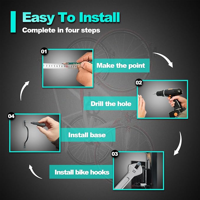Swivel Bike Wall Mount- 4 Pack Garage Wall Mount Hangers, Space-Saving Swivel - Image 6