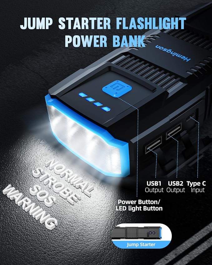 Car Jump Starter, HEMINGSON 2000A Peak Battery Jump Starter Portable 12V Jump - Image 3