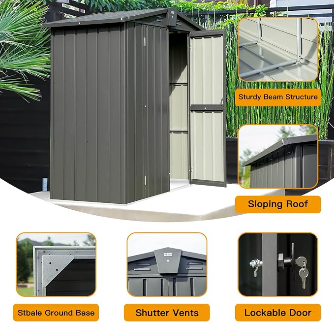 Domi Outdoor Storage Shed 5'x3, Metal Waterproof Tool Shed Utility Storage House - Image 8