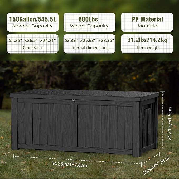 150 Gallon Lockable Resin Deck Box, Waterproof & UV-Resistant Outdoor Storage - Image 2
