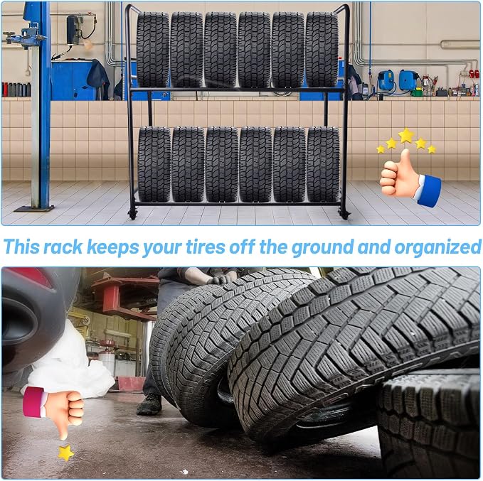 Rolling Tire Rack For Garage, Tire Storage Rack, Adjustable Metal - Image 5