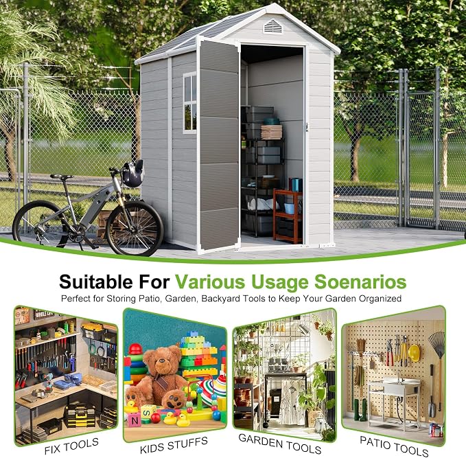 4x6 FT Small Plastic Shed Resin Outdoor Storage - Image 5