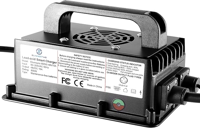 800W Lead Acid Battery Charger 48 Volt 15 AMP 3-Pin Round Plug Club Car Golf - Image 2