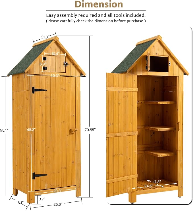 30.3" L X 21.3" W X 70.5" H Outdoor Storage Shed - Image 2