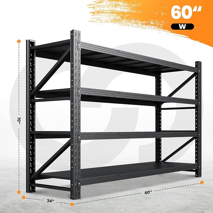60” W Heavy Duty Garage Shelving, 5000LBS Metal Storage Shelves, 4 Tier Storage - Image 2