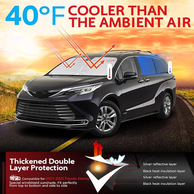 KAYZT Windshield Sun Shade for 2021-2025 Toyota Sienna Foldable Sunshade Front - Image 2