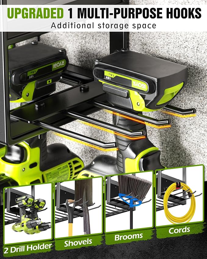MAXIFFE 4 Layer Power Tool Organizer Wall Mount, Heavy Duty Metal Cordless Tool - Image 3