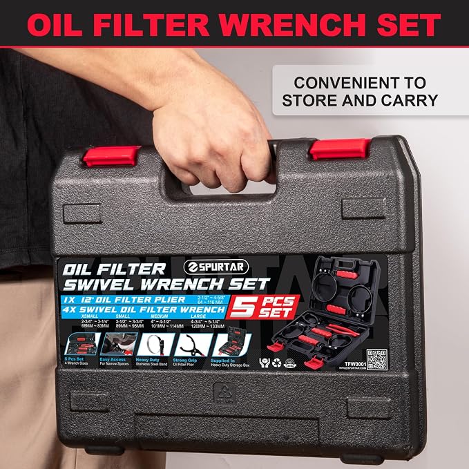 Spurtar Swivel Oil Filter Wrench Set of 5 Adjustable Wrench 2-3/4" to 5-1/4" - Image 9