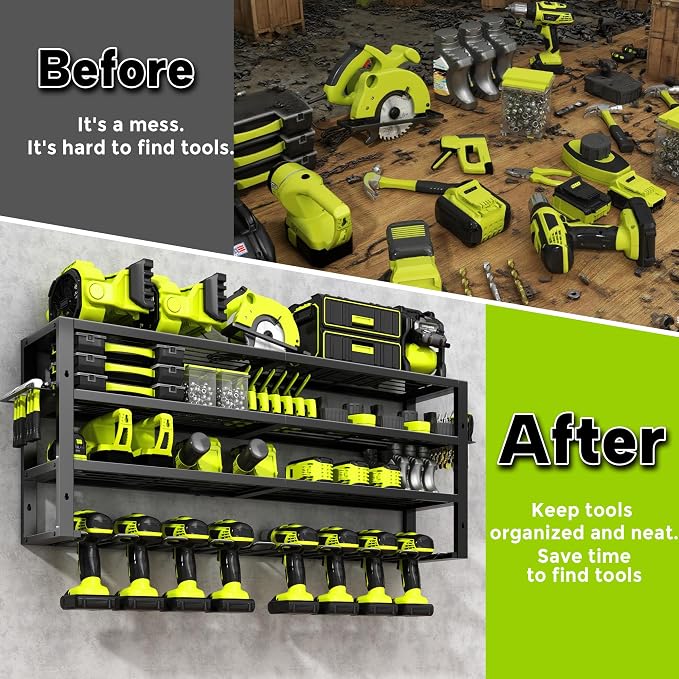 Large Power Tool Organizer Wall Mount, 4 Layers 8 Drill Holder Heavy Duty Metal - Image 8