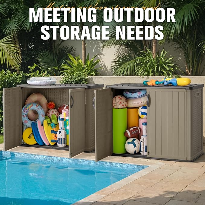 Greesum Outdoor Horizontal Storage Sheds 27 Cu.ft Resin Large Storaged Box - Image 5