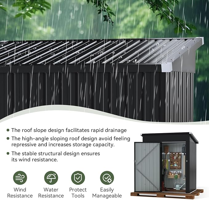 Aoxun 5x3FT Outdoor Shed Metal Storage Shed - Image 4