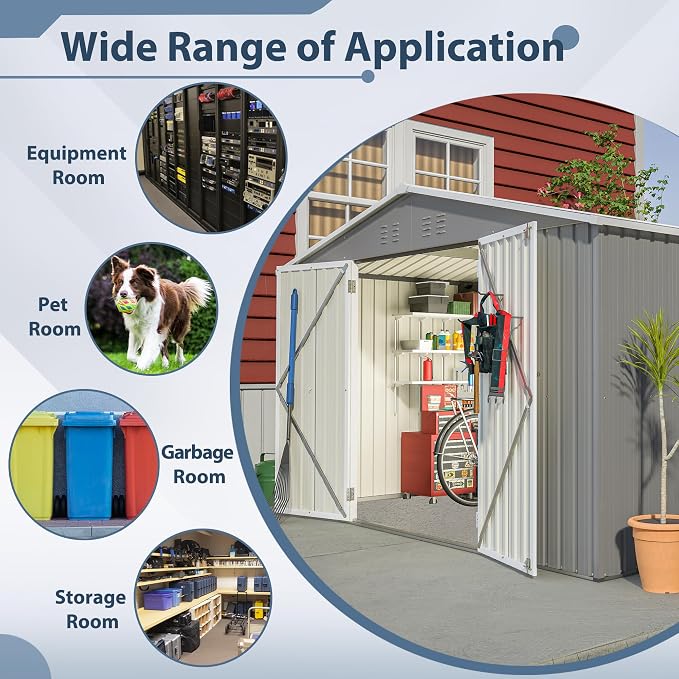10×8 FT Metal Outdoor Storage Shed, Large Garden Sheds - Image 7