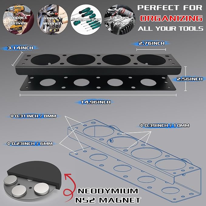 ULIBERMAGNET Power Tool Organizer Rack, Magnetic Heavy Duty Drill Holder - Image 2