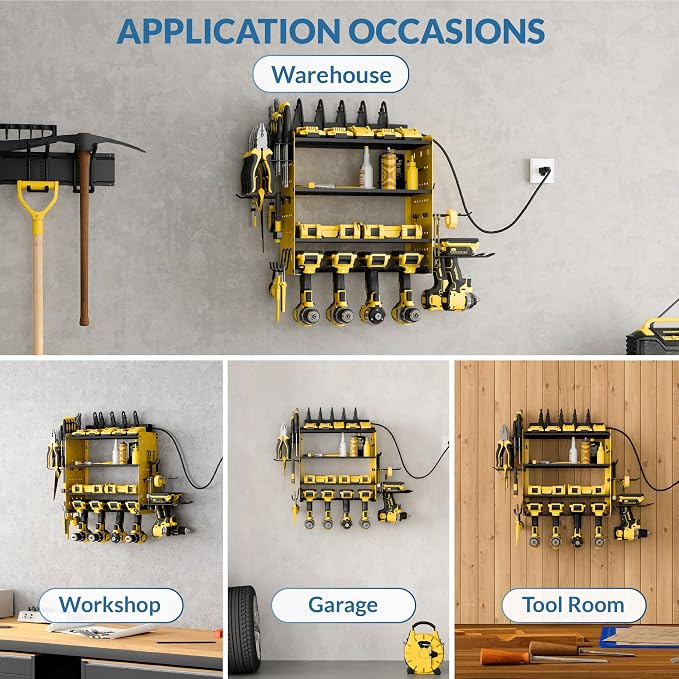 Power Tool Organizer with Charging Station, 4 Layers Garage Storage Rack with 6 - Image 7