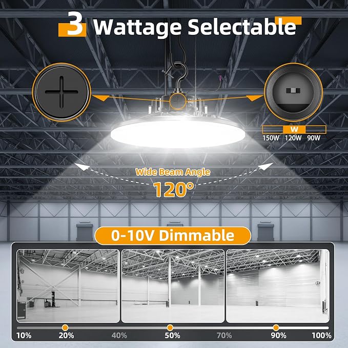 6 Pack 480V LED High Bay Light UL DLC Listed UFO Light 150W 100W 80W Adjustable - Image 3
