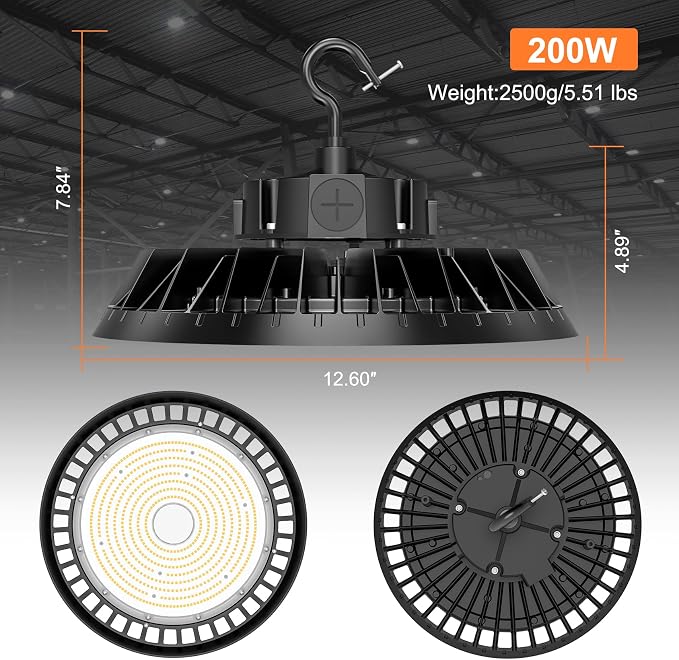 9Pack LED High Bay Lights, 200W UFO High Bay LED Shop Lights, 30000LM - Image 4