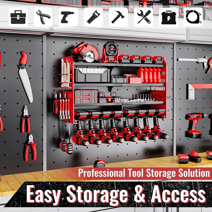 Metal Power Tool Organizer Rack Wall Mount, Garage Tool Drill Storage Shelves - Image 6