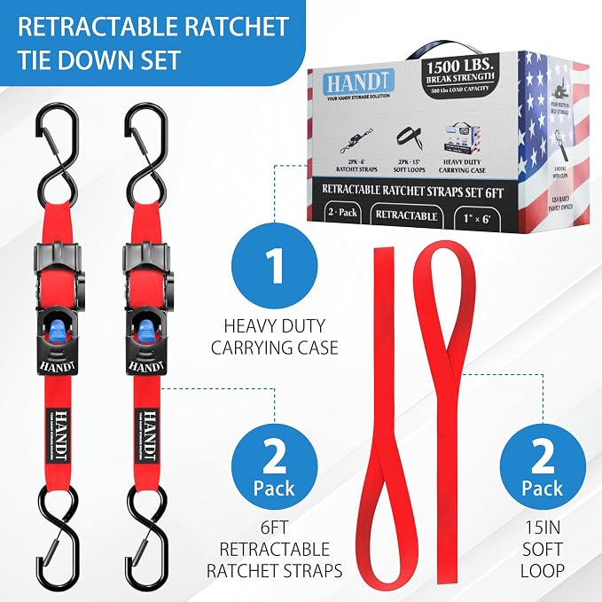 HandT USA Based Retractable Ratchet Straps 1in x 6ft - Image 4