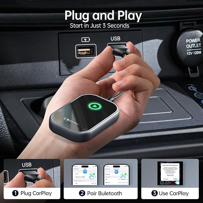 Wireless CarPlay Adapter, Converts Wired to Wireless CarPlay Dongle - Image 5