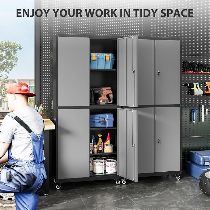 Metal Storage Cabinet with Wheels, Rolling Garage Storage Cabinet with Lock - Image 3