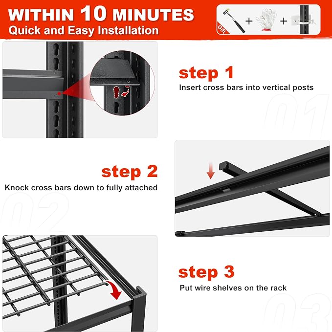 REIBII 78" H Garage Shelving Heavy Duty Load 3000LBS, Adjustable Storage Shelves - Image 7