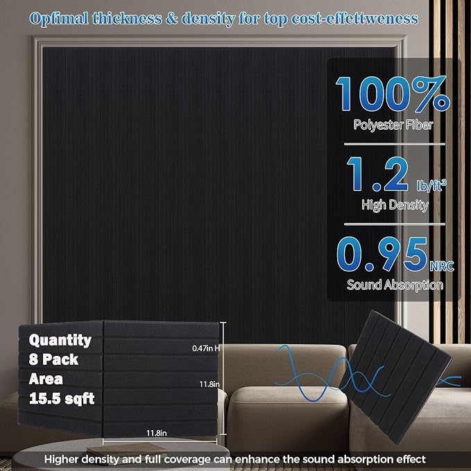 8 Pack Large Fold Soundproof Wall Panels, 1.2lb/ft³ High Density, Thicker 0.47in - Image 3