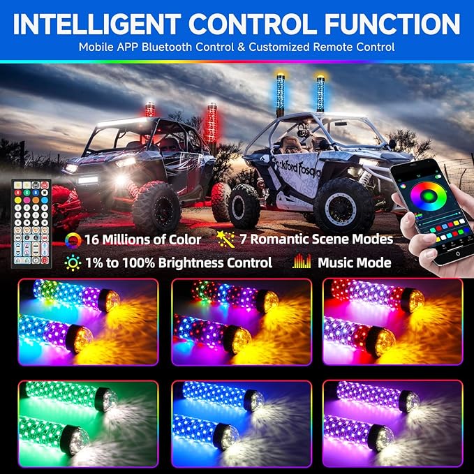 DREAMIZER 2Pack 1FT Fat Whip Lights New Upgraded Spiral LED Whip Light - Image 3