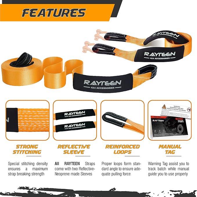 Genuine 33, 000lb Xtreme Heavy Duty Recovery Tow Strap + 20, 000lb Tree Saver - Image 4
