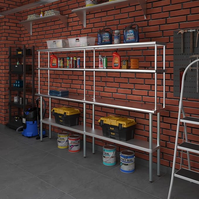 Amgood Stainless Steel Work Table Double Tier Overshelf | Metal Kitchen Prep - Image 7