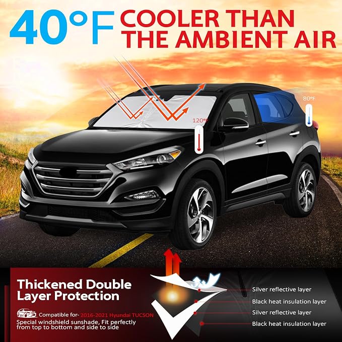 KAYZT Windshield Sun Shade for 2016-2021 Hyun-dai Tucson Foldable Sunshade - Image 2