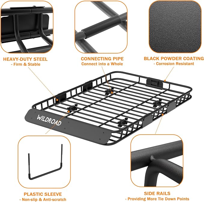 WILDROAD Car Roof Cargo Carrier Combo of Upgraded 64"x 39"x 4" Roof Rack Cargo - Image 3