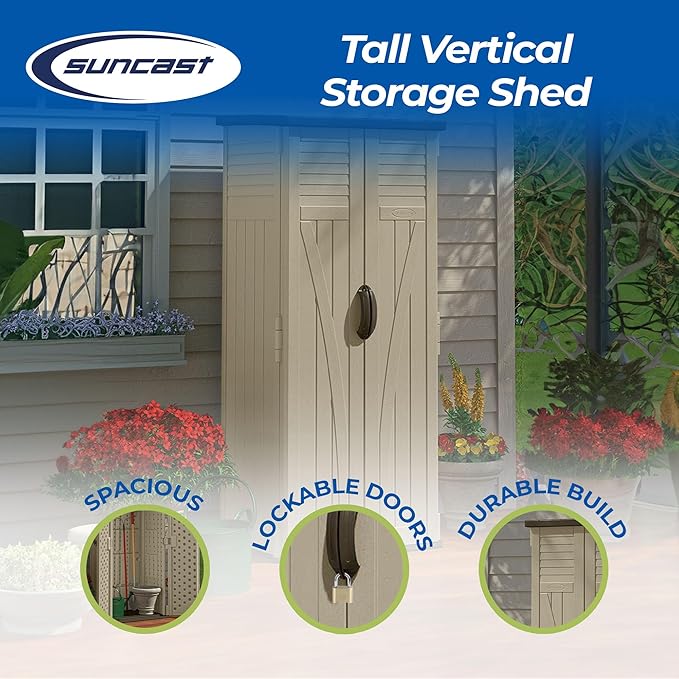 Suncast 22 Cubic Feet Capacity Tall Plastic Vertical Outdoor Shed - Image 2